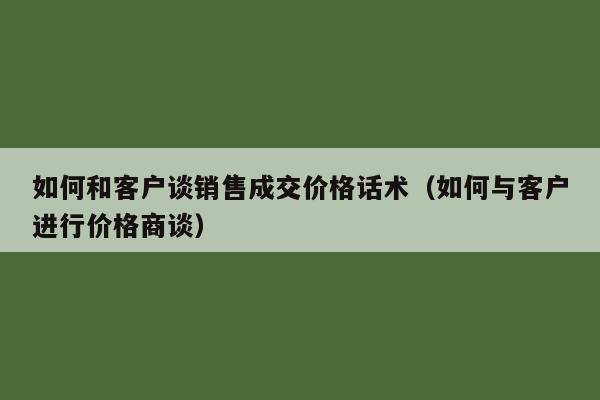 如何和客户谈销售成交价格话术（如何与客户进行价格商谈）